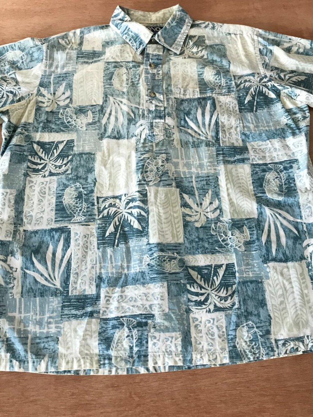 Ono Hawaiian Shirt Men L Blue Floral 1/4 Button Up Pullover Pocket Short Sleeve